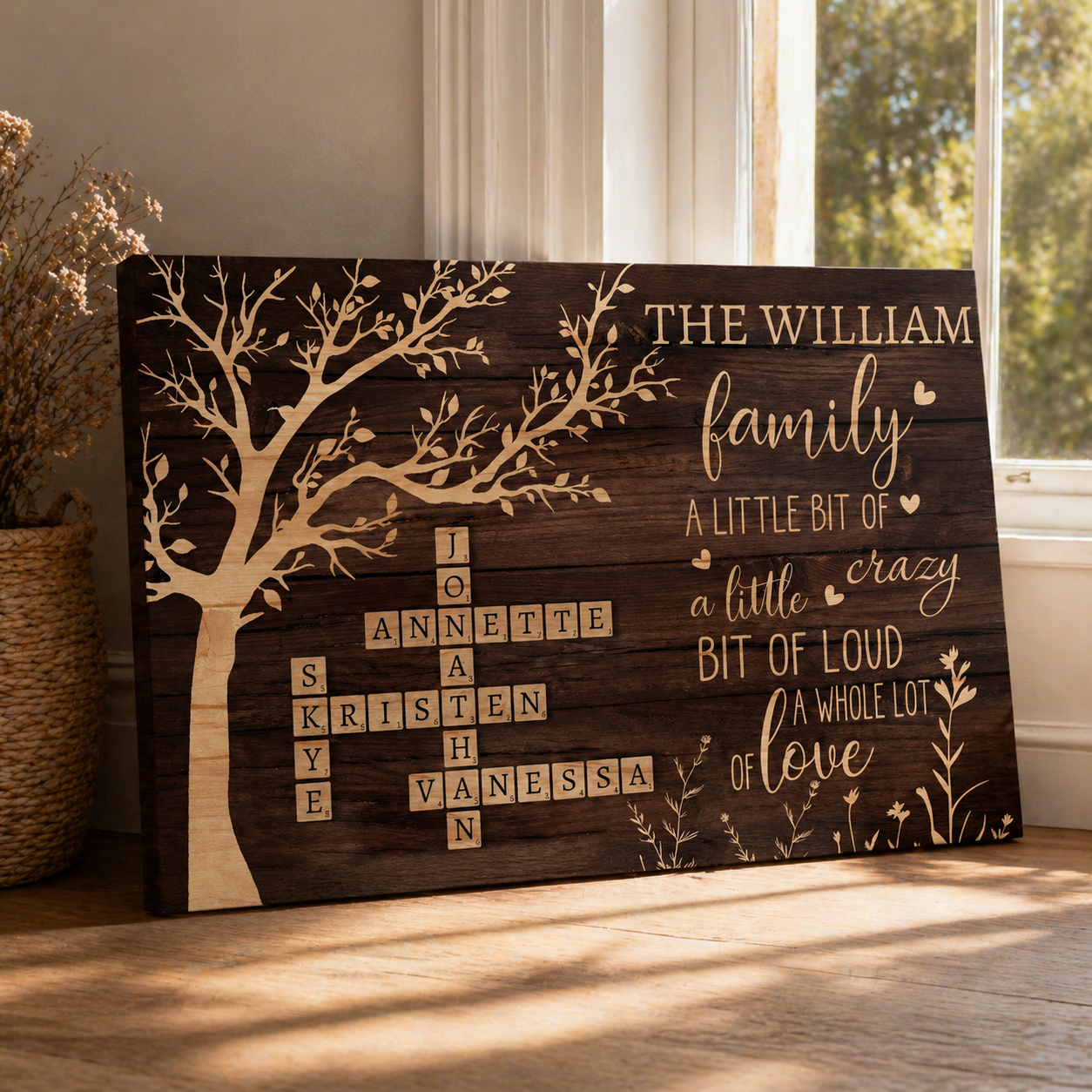 Personalized Family Crossword Sign, Custom Family Name Canvas, Scrabble Family Wall Art, Family Tree Wall Decor, Housewarming Gift