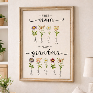 Custom First Mom Now Grandma Gift, Grandma's Garden Sign, Mother's Day Gift For Grandma, Birth Month Flower Prints, Family Flower Painting