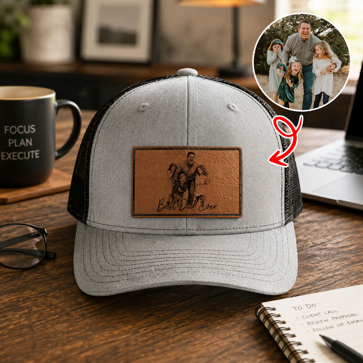 Custom Photo Pencil Sketch Family Dog Cat Portrait - Personalized Leather Patch Hat