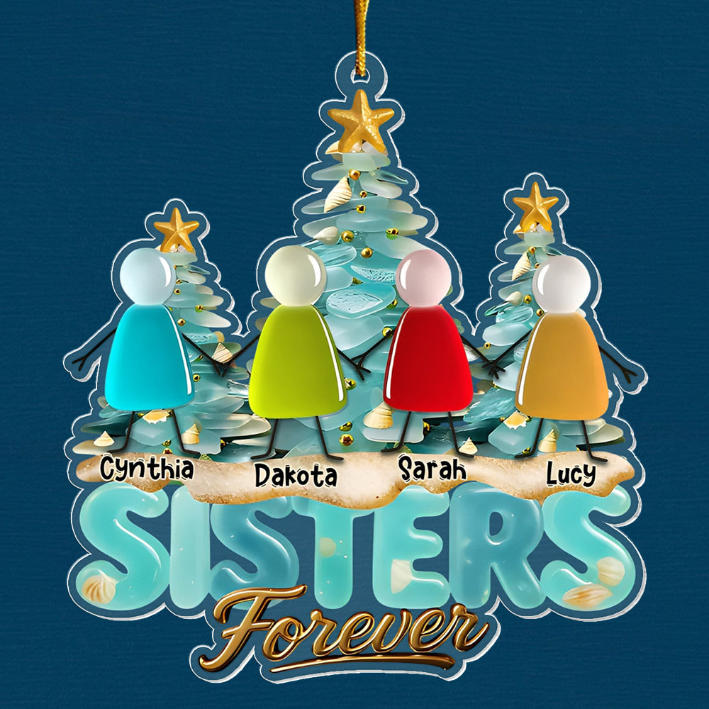 Besties Forever Personalized Sea Glass 3D Effect Ornament For Best Friend