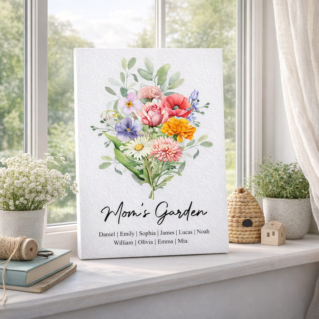 Mom's Garden Birth Flower Bouquet - Personalized Canvas - Gift For Mother, Grandma, Mother's Day Gift