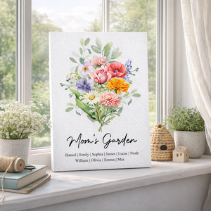 Mom's Garden Birth Flower Bouquet - Personalized Canvas - Gift For Mother, Grandma, Mother's Day Gift