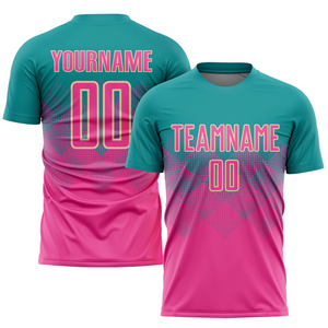 Custom Teal Pink-Cream Sublimation Soccer Uniform Jersey