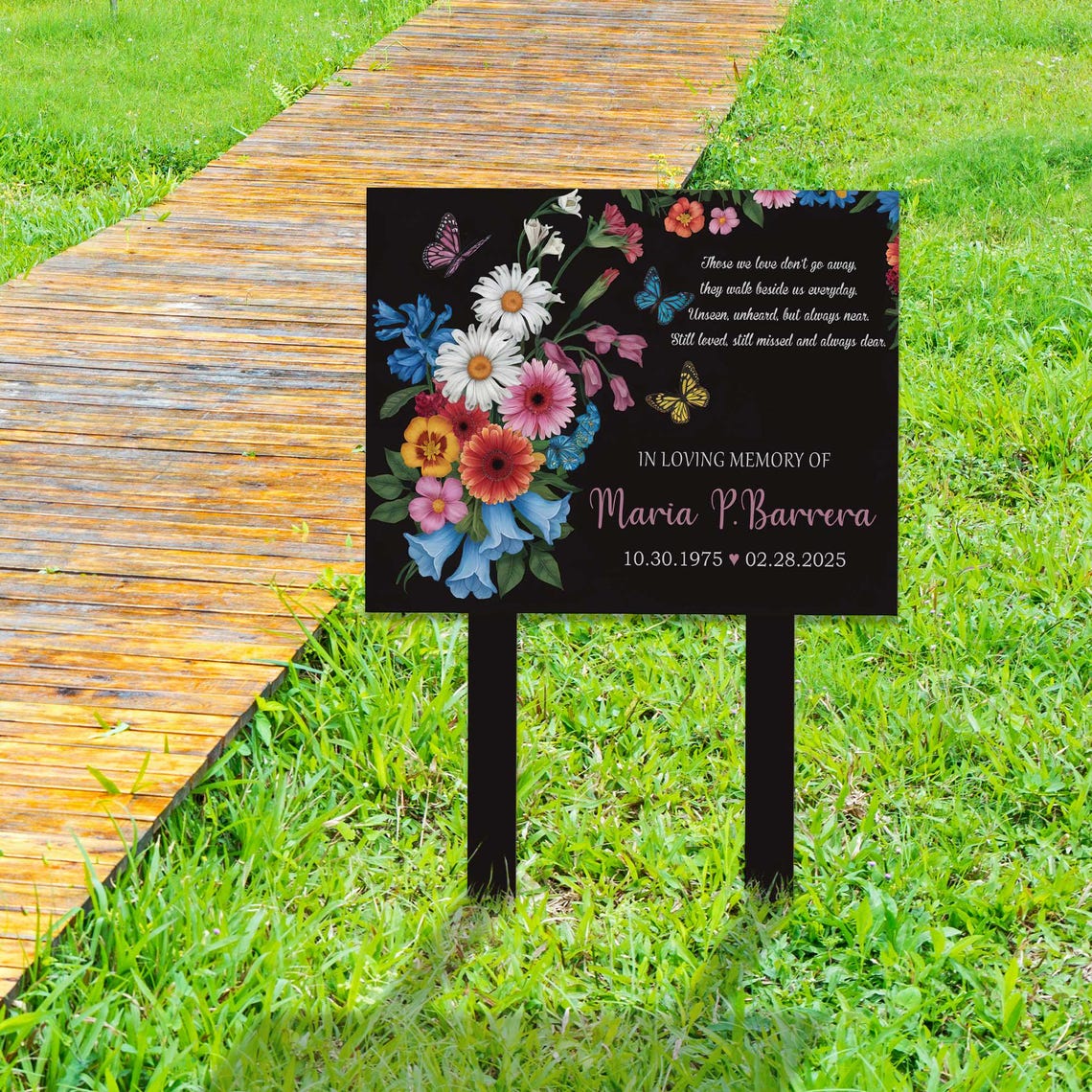 Custom Floral Memorial Sign Stake, Memorial Grave Marker, Metal Garden Marker, Metal Memorial Marker, Floral Plaque Marker