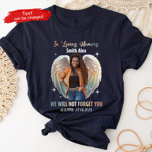 In Loving Memory Rainbow Angel Wings Custom Wings - Personalized Shirt - Memorial Gift, In Loving Memory Shirt
