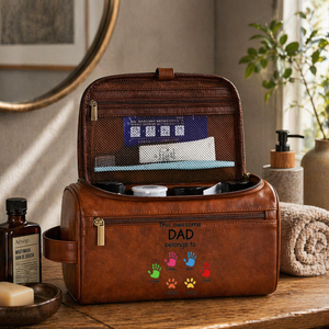 This Awesome Dad Belong To - Personalized Leather Toiletry Bag - Gift For Father, Grandpa, Father's Day Gift