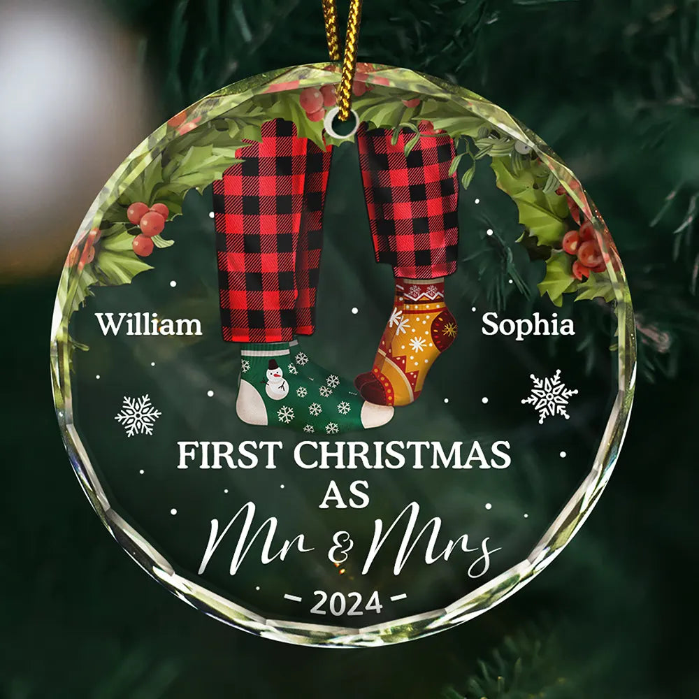 First Christmas As Mr & Mrs Christmas Socks Couple - Personalized Crystal Ornament - Christmas, Engaged Gift For Couple