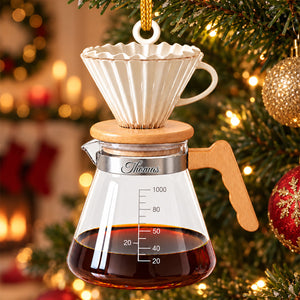 Personalized Coffee Lover Christmas Ornament, Custom Name Barista Gift, Pour Over Coffee Maker Decor, Coffee Shop Owner Xmas Tree Hanging