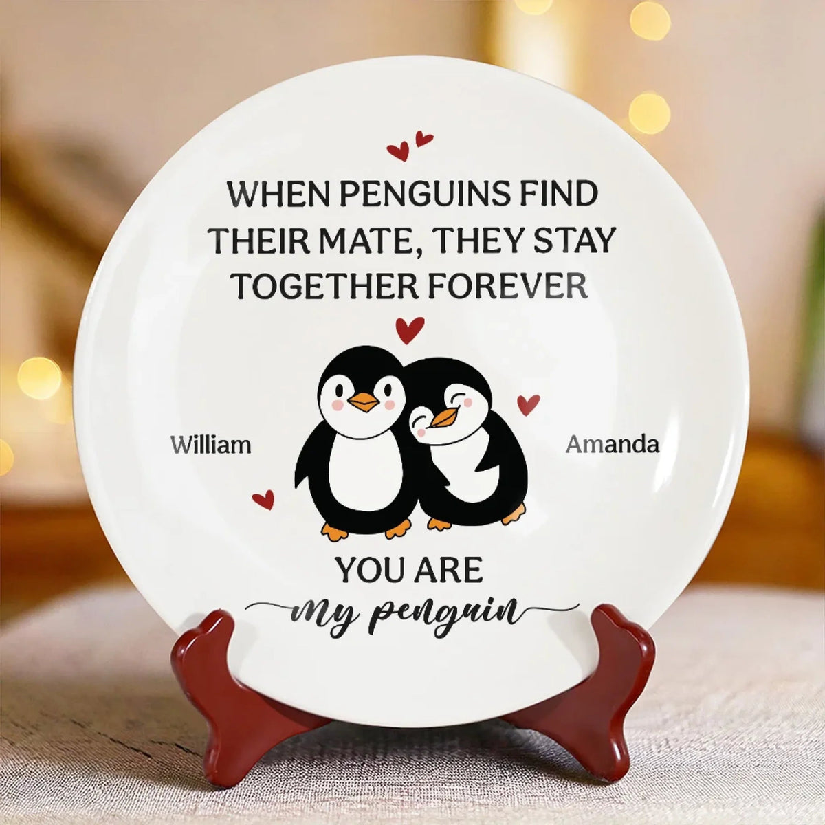 You Are My Penguin - Personalized Ceramic Plate - Gift For Couple, Husband Wife, Anniversary Gift