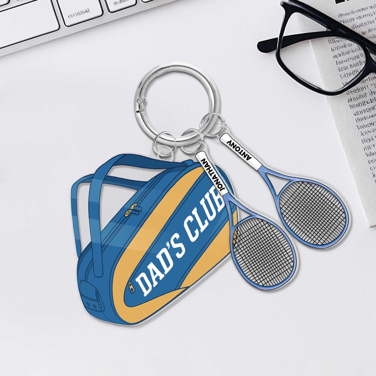 Dad's Club Tennis Keychain Personalized Gift with Kids' Names on Rackets, Custom Father s Day Gift for Tennis Dads