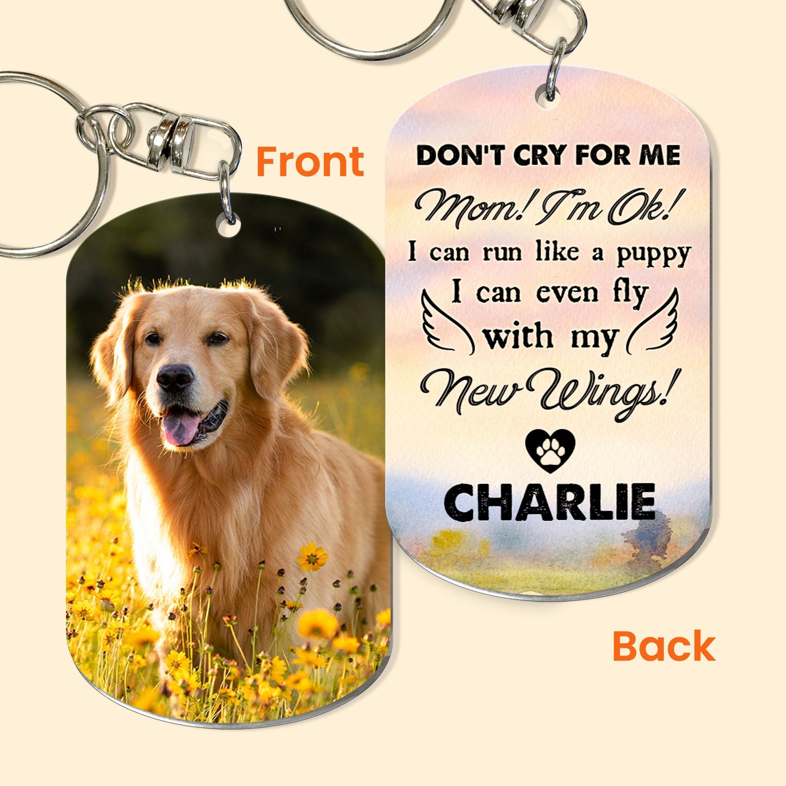 Don't Cry For Me I Can Fly With My New Wings - Personalized Keychain - Memorial Dog