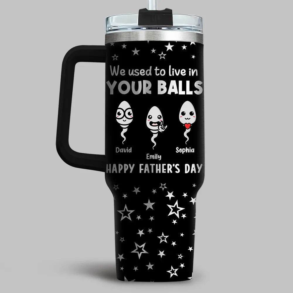 We Used To Lived In Your Balls - Personalized 40oz Stainless Steel Tumbler - Gift For Dad, Father's Day Gift