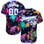 Custom Splashes Graffiti Pattern White-Light Blue 3D Authentic Baseball Jersey