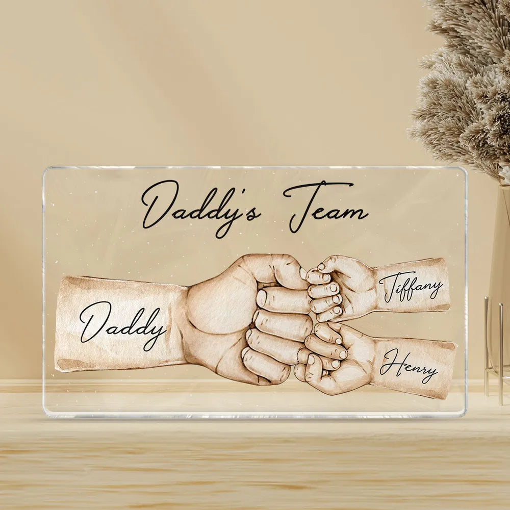 Daddy's Team Fist Bump - Personalized Acrylic Block - Gift For Father, Grandfather, Father's Day Gift, Birthday Gift