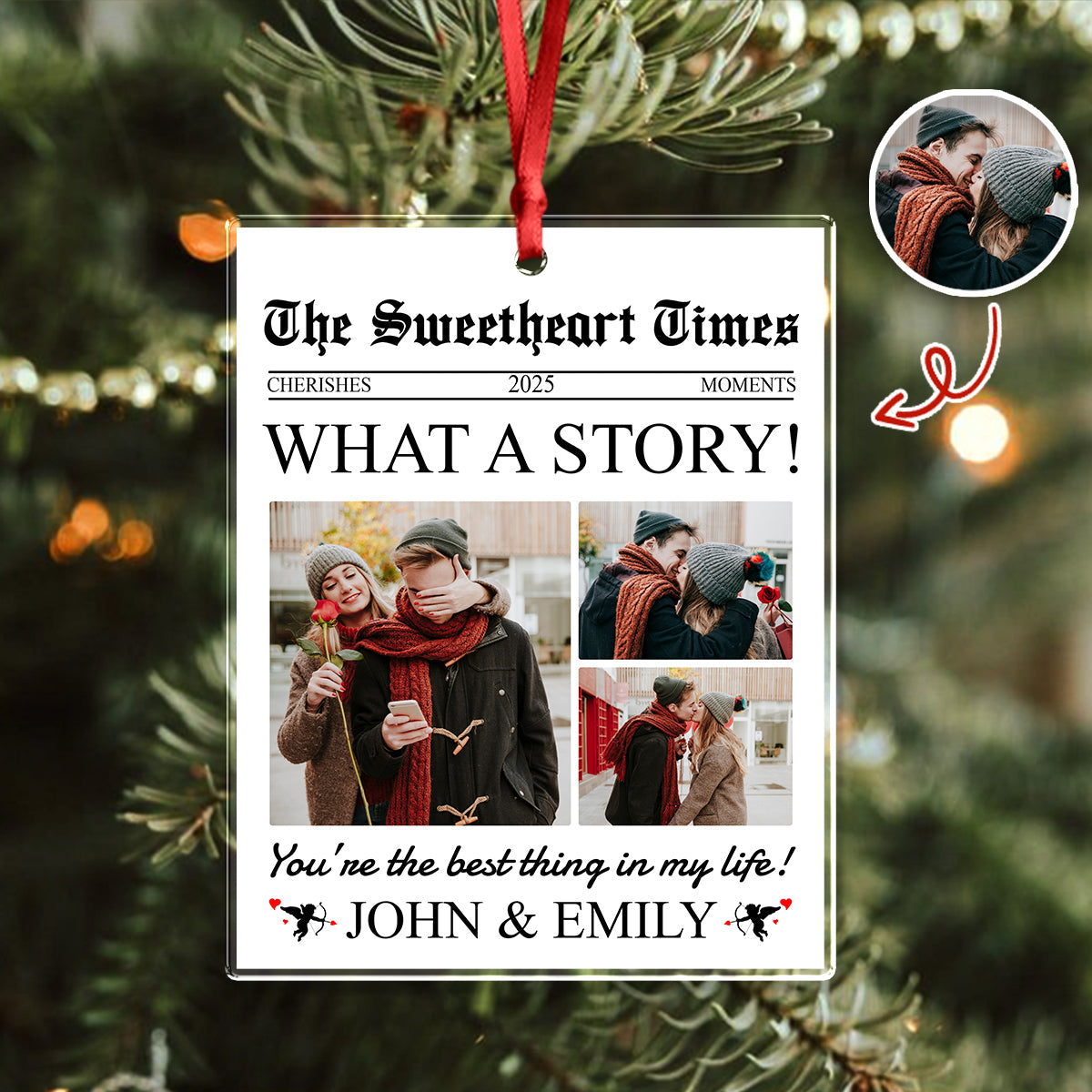 Custom Photo The Sweetheart Times - Personalized Acrylic Ornament - Christmas Gift For Couple