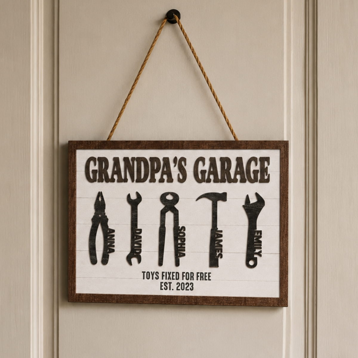 Personalized Grandpa's Garage with Kids Name Wooden Sign, Custom Garage Signs, Papa's Garage Wood Plaque, Workshop Sign, Father's Day Gift