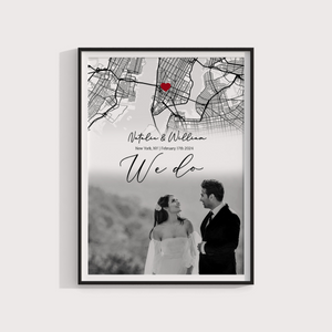 Custom Map Art for Couple, We Do Wedding Gift, I Do Gifts, Personalized Romantic Anniversary Decor
