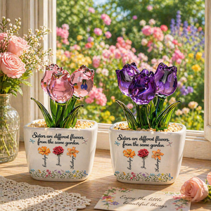 Sisters Are Different Flowers From The Same Garden - Personalized Mini Glass Flower Pot - Gift For Sisters, Besties, Friends