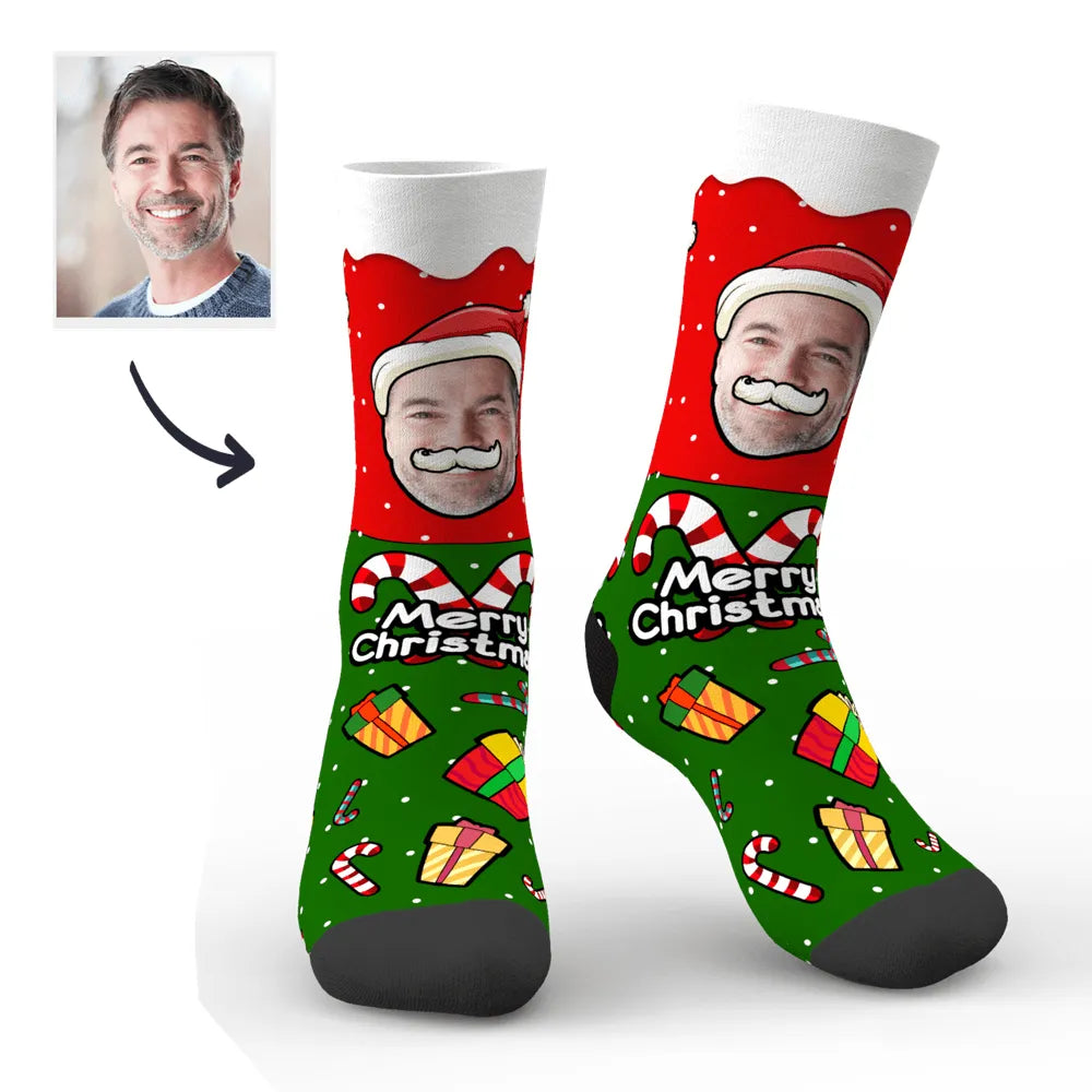 Custom Santa Face Merry Christmas - Personalized Socks - Christmas Gifts for Dad Grandpa
