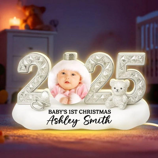 Baby Photo 2025 First Christmas - Personalized Light Box - Christmas Gift for New Parent, Newborn Keepsake