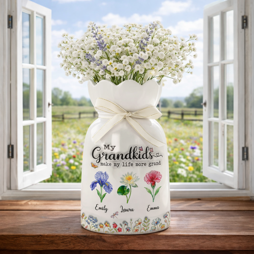 My Grandkids Make My Life More Grand - Personalized Bloom Vase - Gift For Grandmother, Mother's Day Gift, Birthday Gift