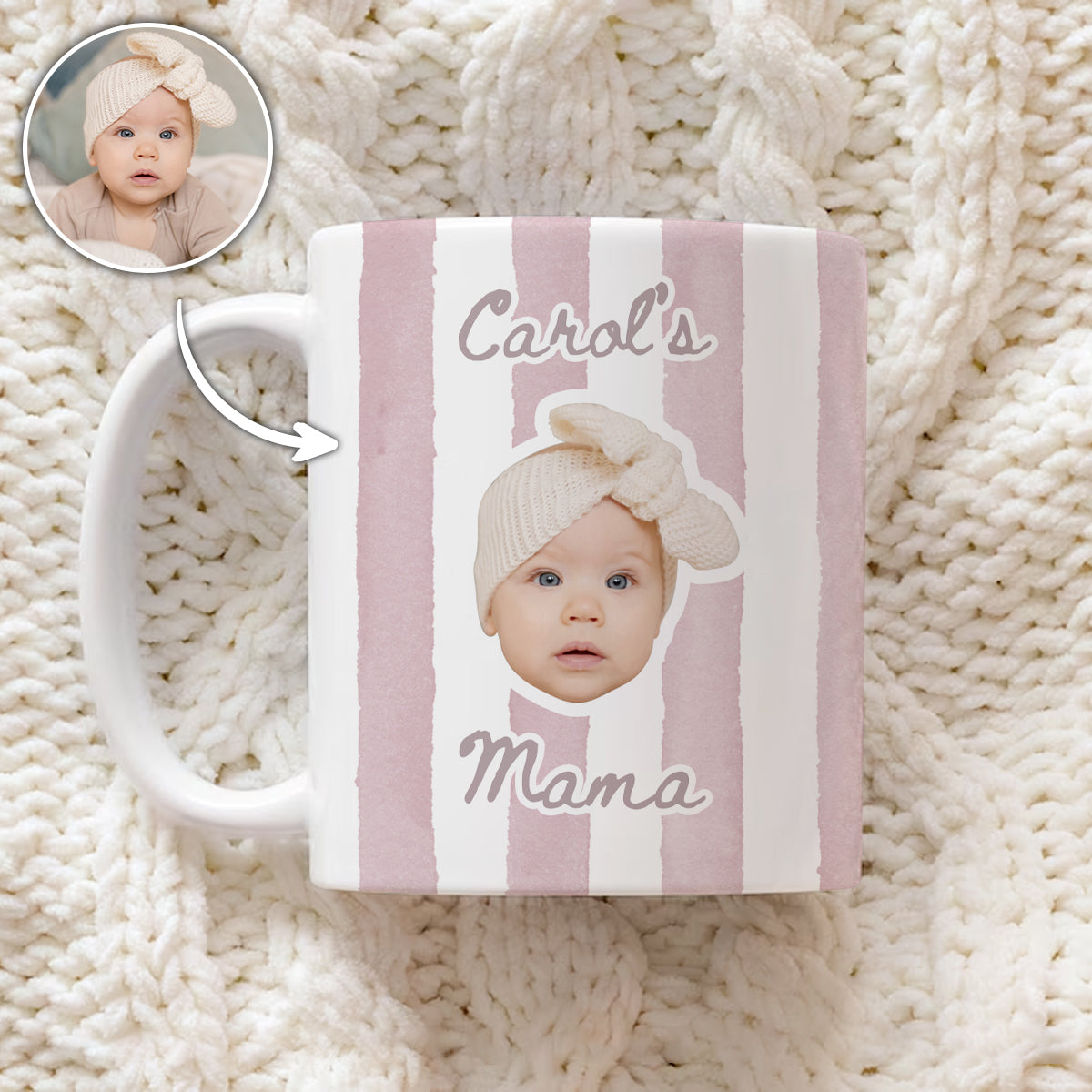 Personalized Baby Face - Stripe Baby Picture Cup, New Grandparents, New Mom, Dad Gift