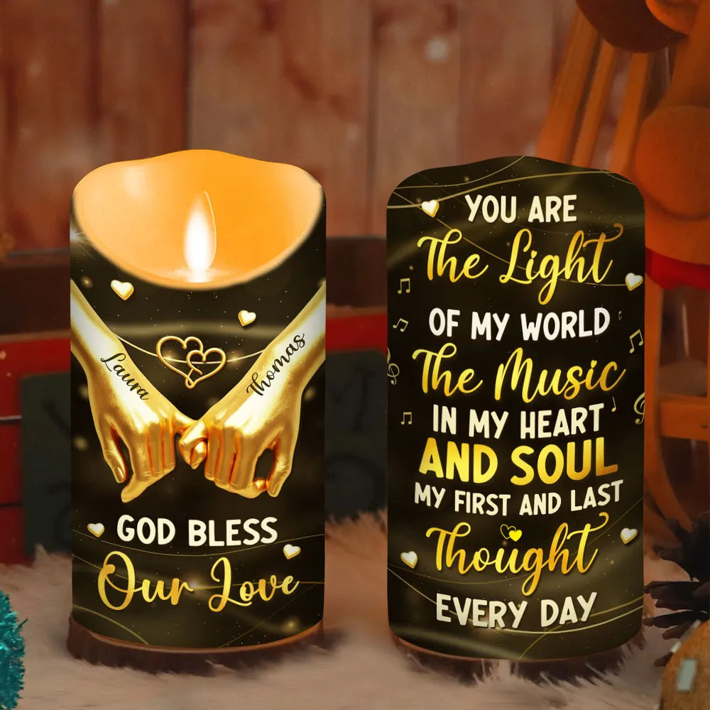 You Are The Light Of My World - Personalized LED Flameless Candle - Anniversary Gift, Valentine's Day Gift For Couple