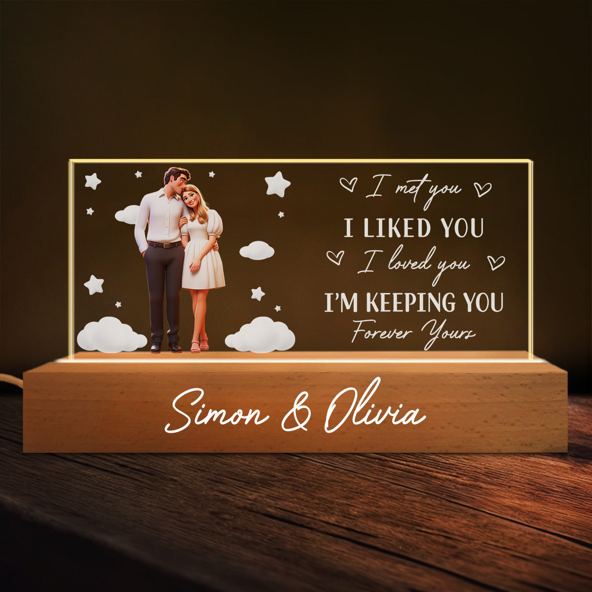I'm Keeping You Forever Yours Turn You Picture Into Card Style, Custom 3D LED Light Wooden Base, Anniversary Gift For Couple