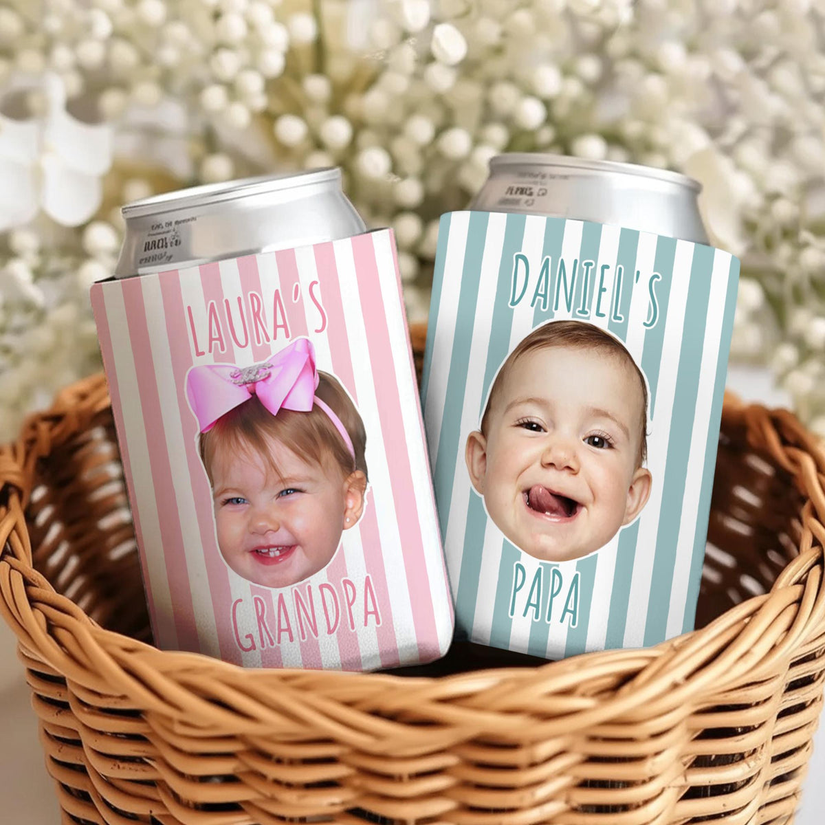Personalized Kids Photo Can Cooler, Custom Funny Face Baby Can Cooler, Gift For Husband, New Dad Gift, Father's Day Gift For Dad, Husband