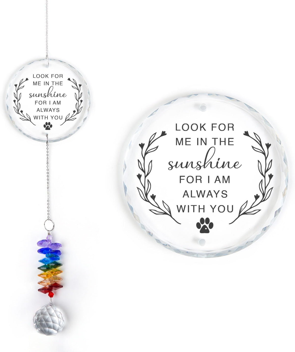 Look For Me In The Sunshine Personalized Memorial Ornament, Crystal Heart Ornament Sympathy gift, Memorial gift with name, Prism rainbow