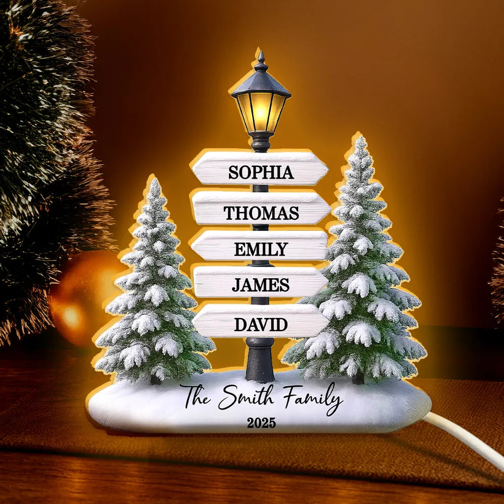 Family Lamp Posts Directional Signs Christmas Night - Personalized Light Box - Christmas Gift For Family