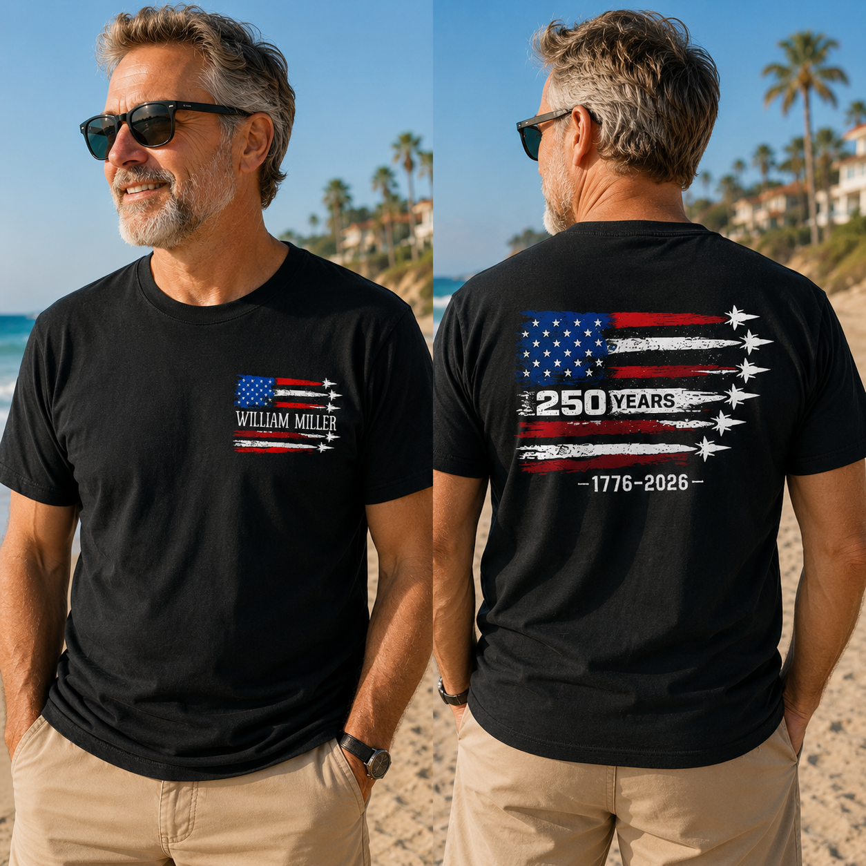 250 Years American Flag Jets Custom Name - Personalized Shirt - United States 250th Anniversary USA Patriotic