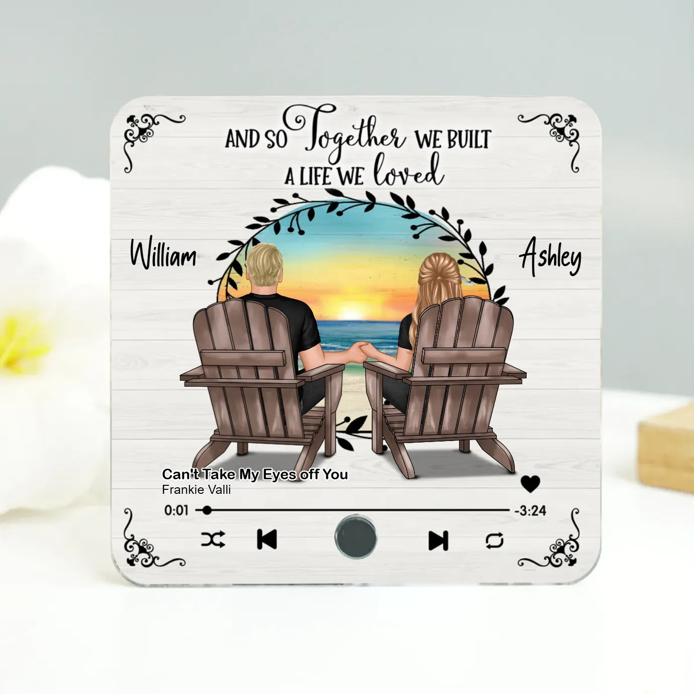 Couple Sitting Peaceful Window Landscape - Personalized Music Magnet - Valentine's Day Gift For Couple