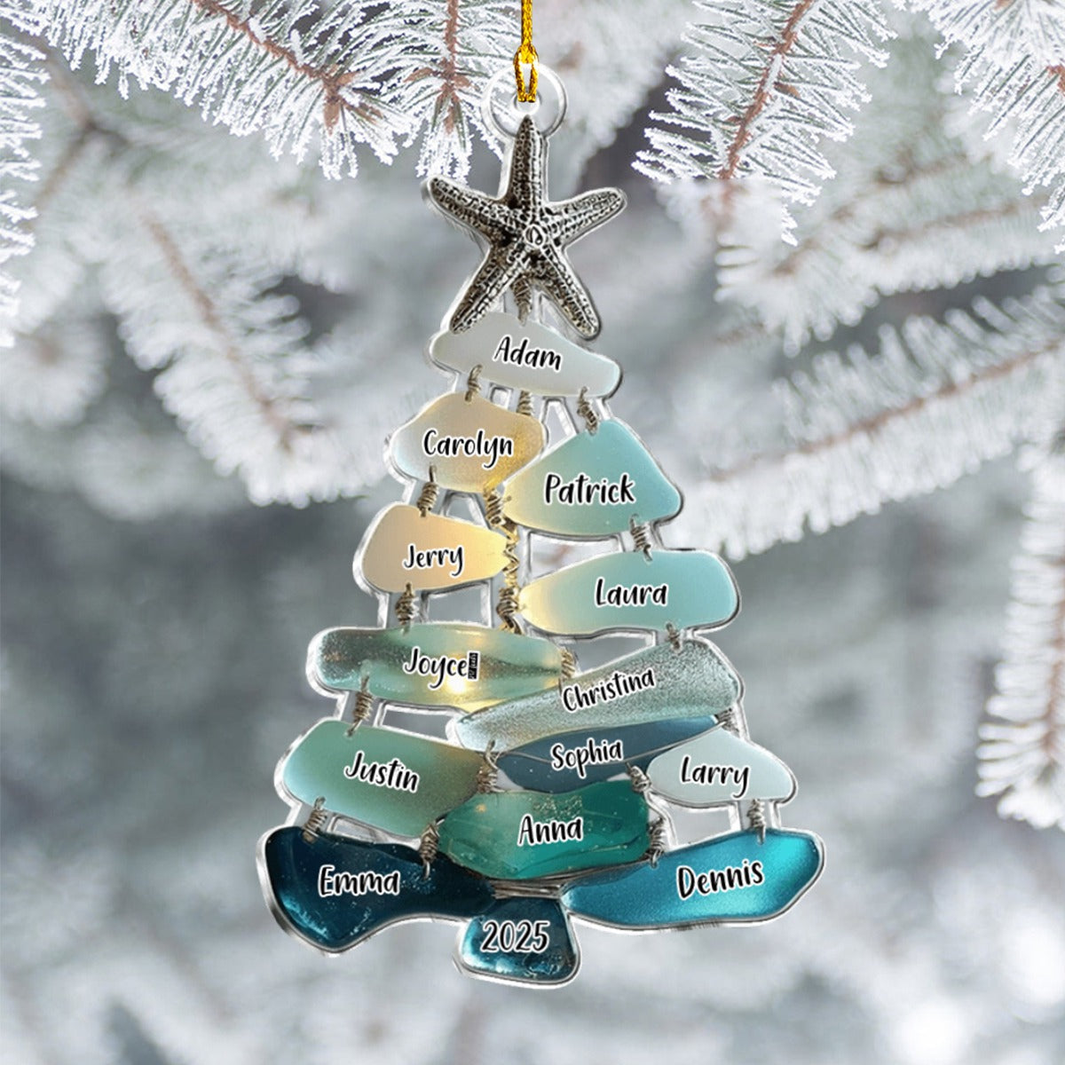 Family Sea Glass Christmas Tree - Personalized Family Ornament Custom 2D Acrylic Ornament Christmas Tree Hanging Decorations