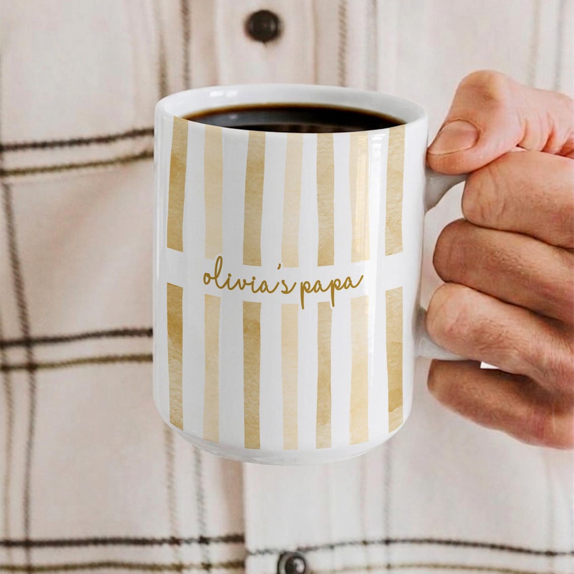 Dad Mug: Custom Striped Kids Names Coffee Cup, Father's Day Mug Gift for Daddy, First Time Dad Gifts