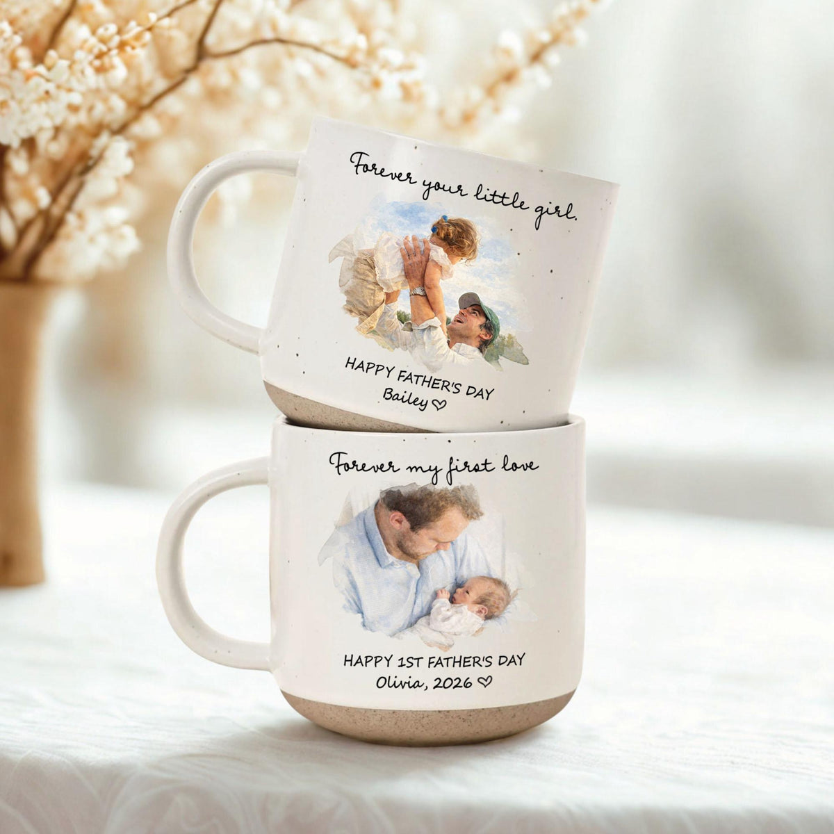 Custom Dad Mug Watercolor Portrait Coffee Cup, Fathers Day Gift From Wife & Daughter, First Father's Day, Dad Birthday, Mug Gift for Dad