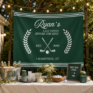 Golf Bachelor Party Banner Custom Green Golf Theme Sign Par Tee Decor Personalized Tapestry Last Swing Before the Ring Groomsmen Weekend