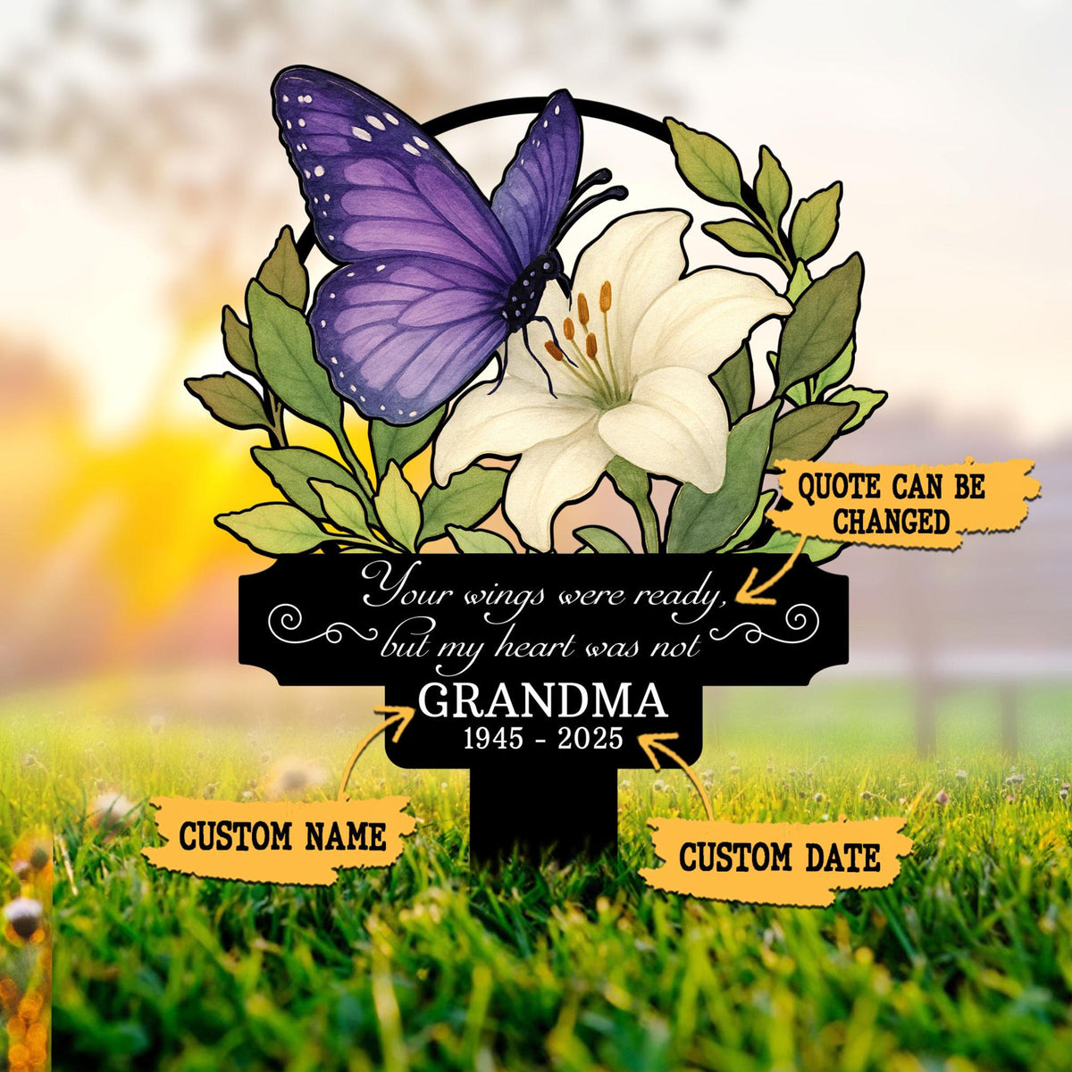 Custom Butterfly Memorial Garden Stake Metal, Loss of Grandma, Mother's Day Bereavement Gift, Grandma Memorial Yard Stake, Nana's Blessings