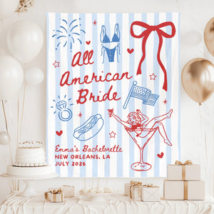 All American Bride Bachelorette Banner, 4th of July Cocktail Party Decor, BBQ Bachelorette Backdrop, Bach Photo Booth, Weenies Bridal Shower