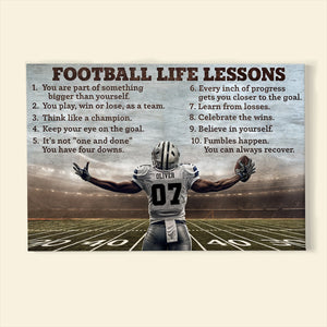 Custom Name & Number Football Life Lessons Personalized Football Canvas, Gift For Football Lovers