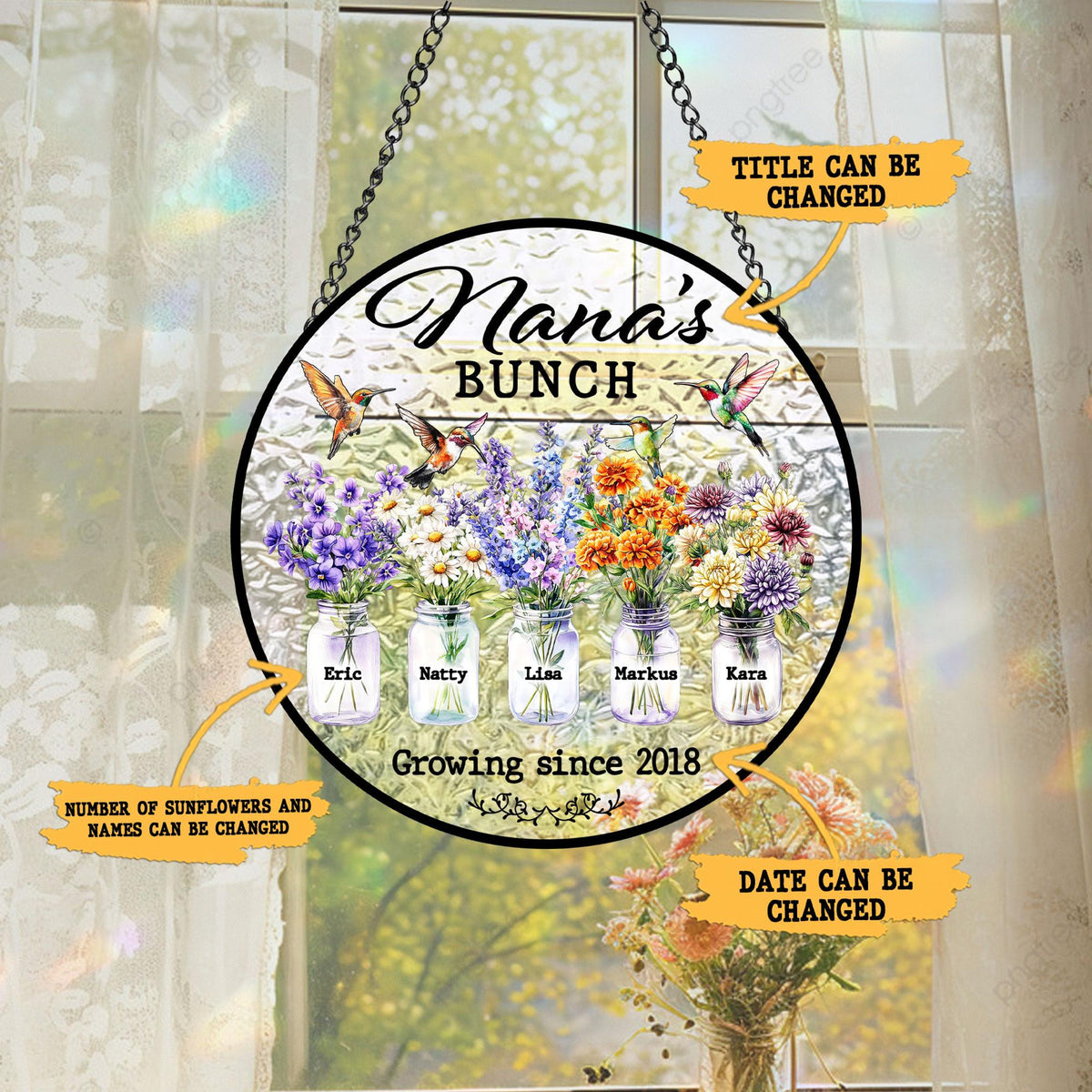 Nana's Bunch - Personalized Suncatcher Stained Glass - Window Hanging Decor Gift For Mom, Grandma, Mother's Day Gift