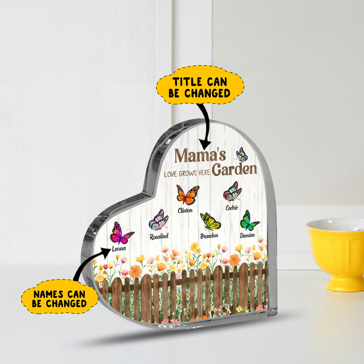 Mom's Garden Heart Acrylic Plaque with Kids Names, Flower Acrylic Plaque, Family Keepsake, Nana s Blessings, Grandma Garden Plaque