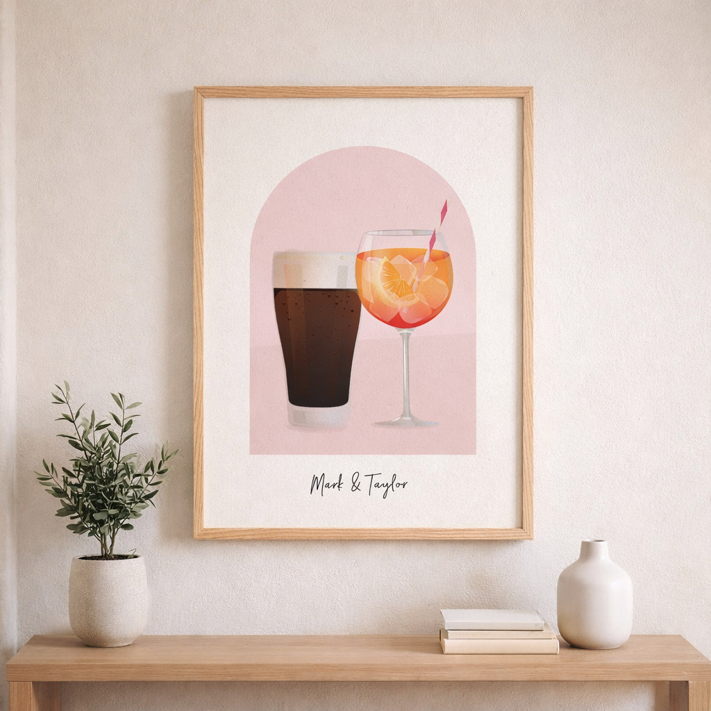 Personalised Name Wine, Beer & Cocktail Wall Art, Bar Cart Decor, Cocktail Bar At Home Decor