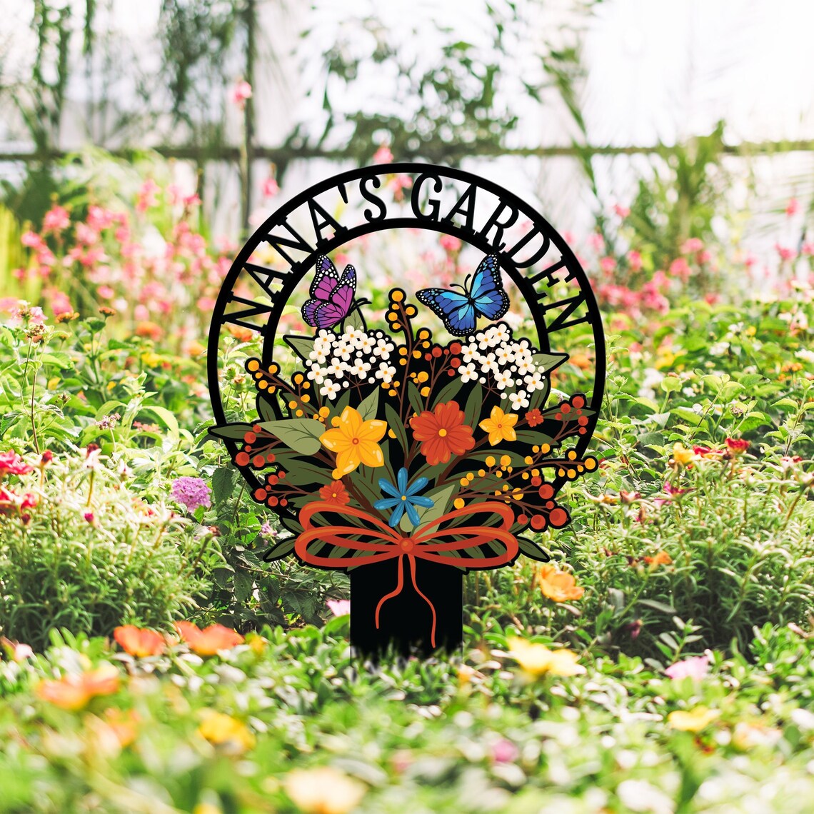 Custom Printed Metal Garden Stake, Personalized Garden Name Sign, Flower Garden Sign Outdoor Decor, Metal Yard Decor, Colorful Garden Art