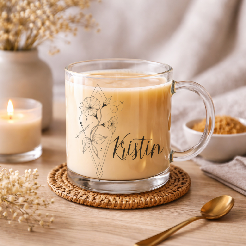 Birth Flower Mug Customizable Mug Birth Month Flower Personalized Glass Mug Clear Coffee Mug Floral Glass Mug Birthday Gift New Mom Gift