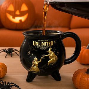 Together We're Unlimited Defying Gravity - Personalized Halloween Black Ceramic Witch Mug - Halloween Gifts For Witch