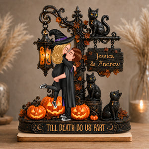 Till Death Do Us Part Couple - Personalized Wooden Plaque - Halloween Fall Decor for Her