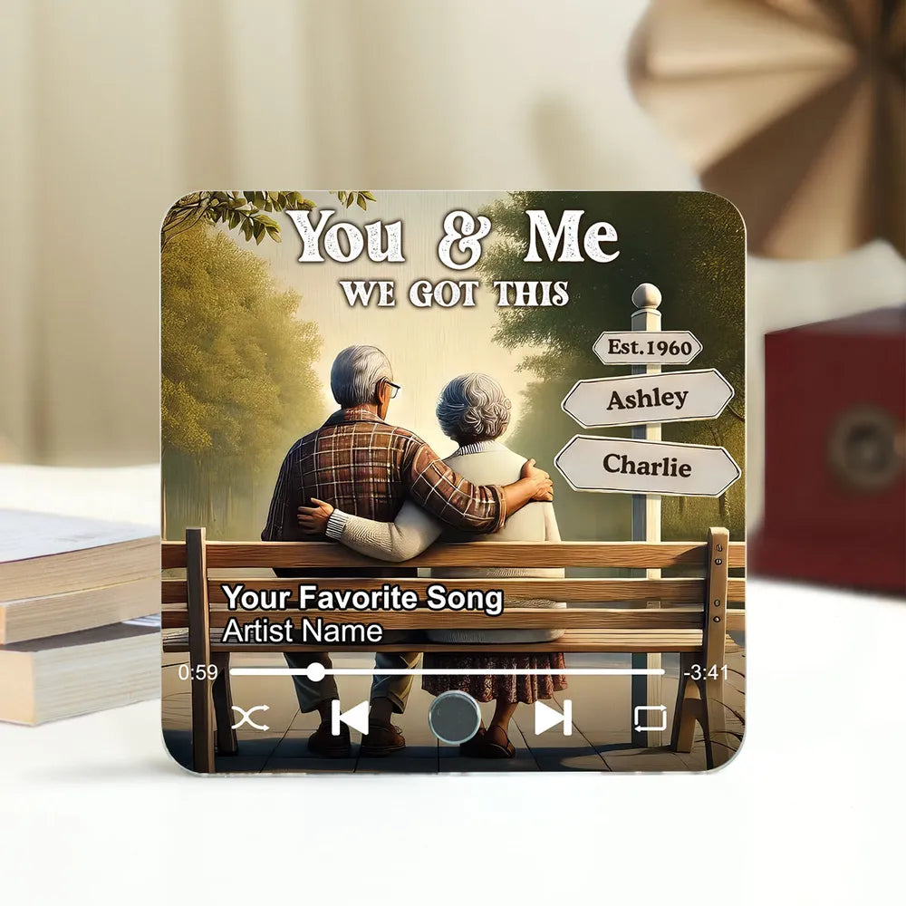 Old Couple Sitting On The Bench Personalized Music Fridge Magnet, Heartfelt Gift For Couple, Valentine's Day Gift