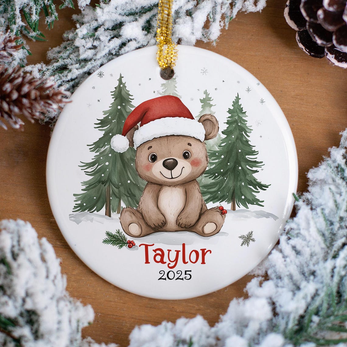 Custom Christmas Bear Ornament, Personalized Kids Santa Bear Ornaments, Children's Gift Ornament Any Name , 2025 Christmas Ornament