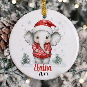 Personalized Elephant Christmas Ornament, Kids Name Ornaments, Custom Santa Elephant Ornament, Childrens Gift for Boys, Girls Elephant Gifts